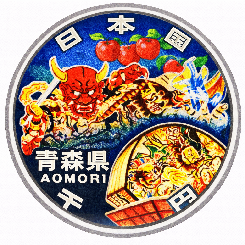 地方自治60周年記念千円銀貨（青森県） 裏面