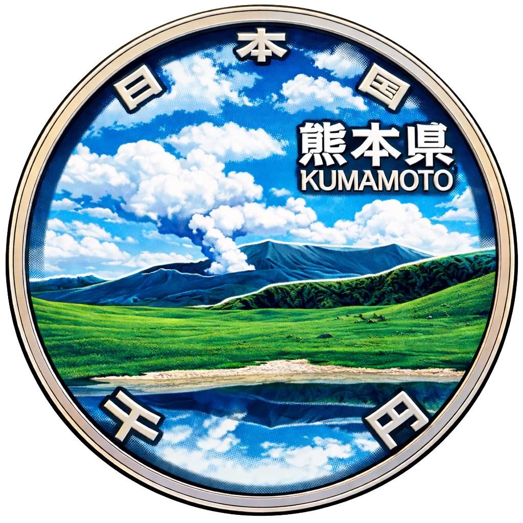 地方自治60周年記念千円銀貨（熊本県） 裏面