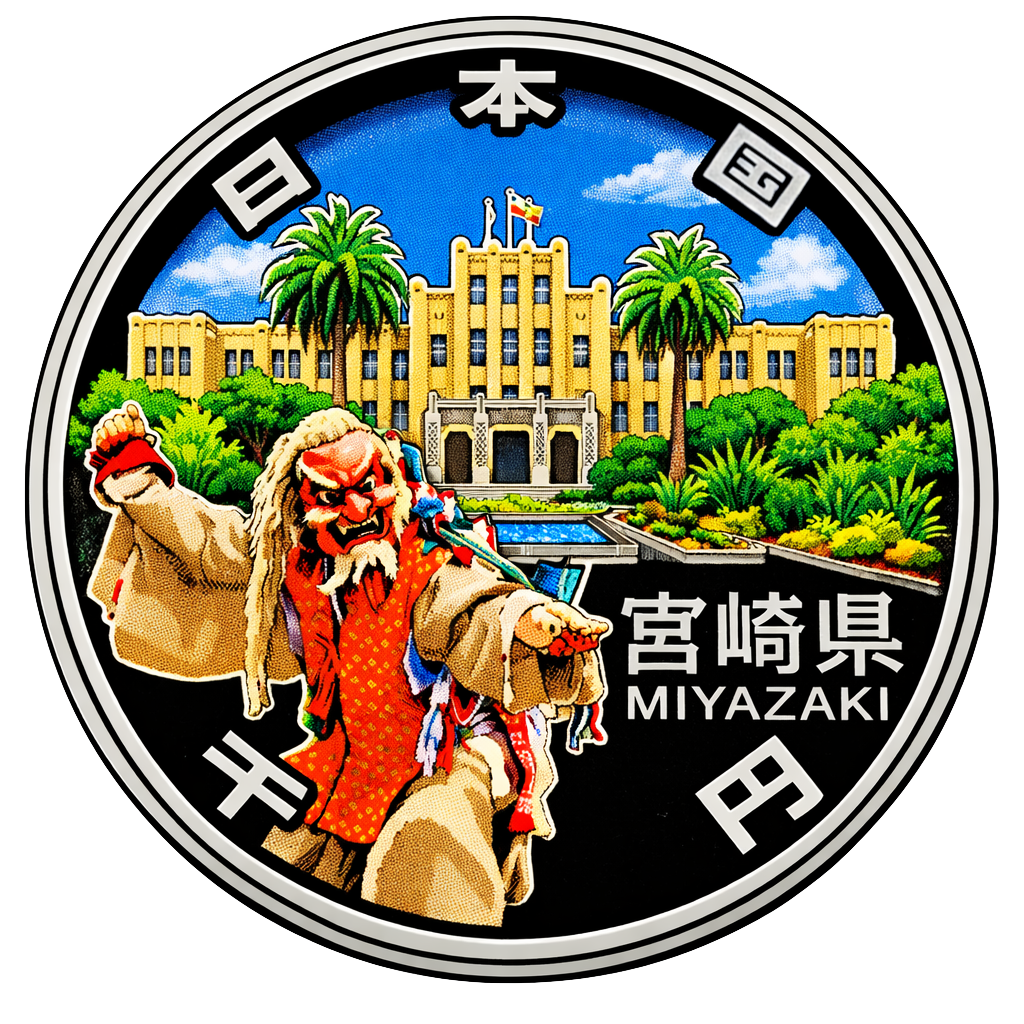 地方自治60周年記念千円銀貨（宮崎県） 裏面