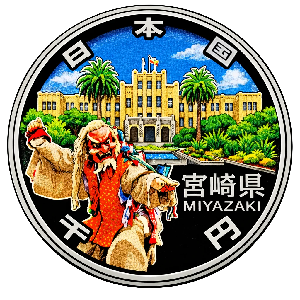 地方自治60周年記念千円銀貨（宮崎県） 裏面
