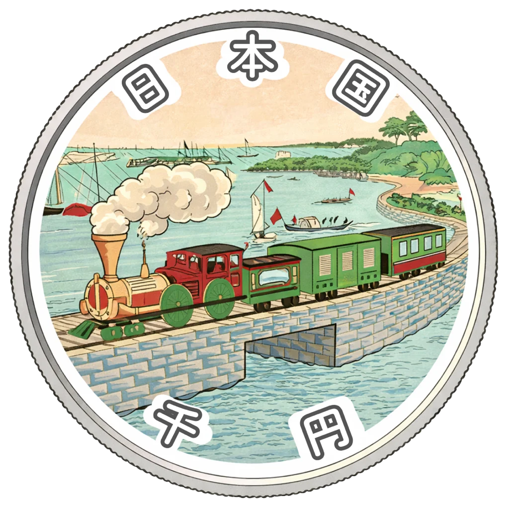 鉄道開業150周年記念千円銀貨 裏面