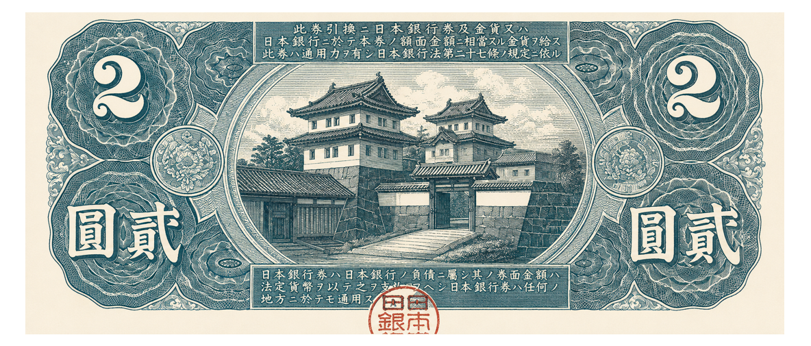 旧国立銀行券2円 裏面